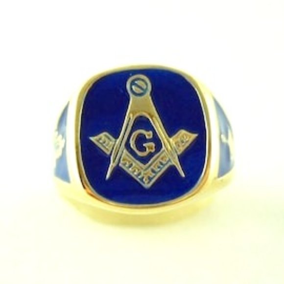 14 K Yellow gold with Blue enamel Masonic ring - Picture 3 of 10